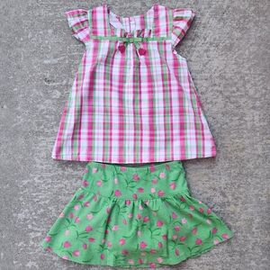 Gymbree Pink Green Plaid Tulip Shirt Skirt‎ Set Outfit, Colorful/Spring, Sz 6